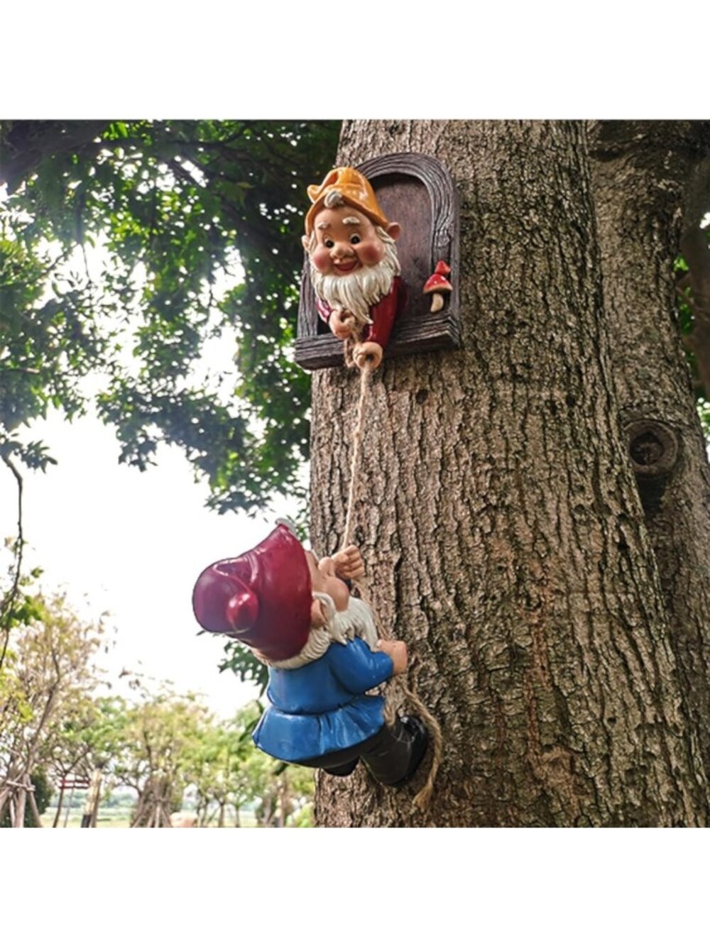 Cute Climbing Gnomes Tree Faces - Outdoor Garden Statue Decor, Resin Dwarf Art